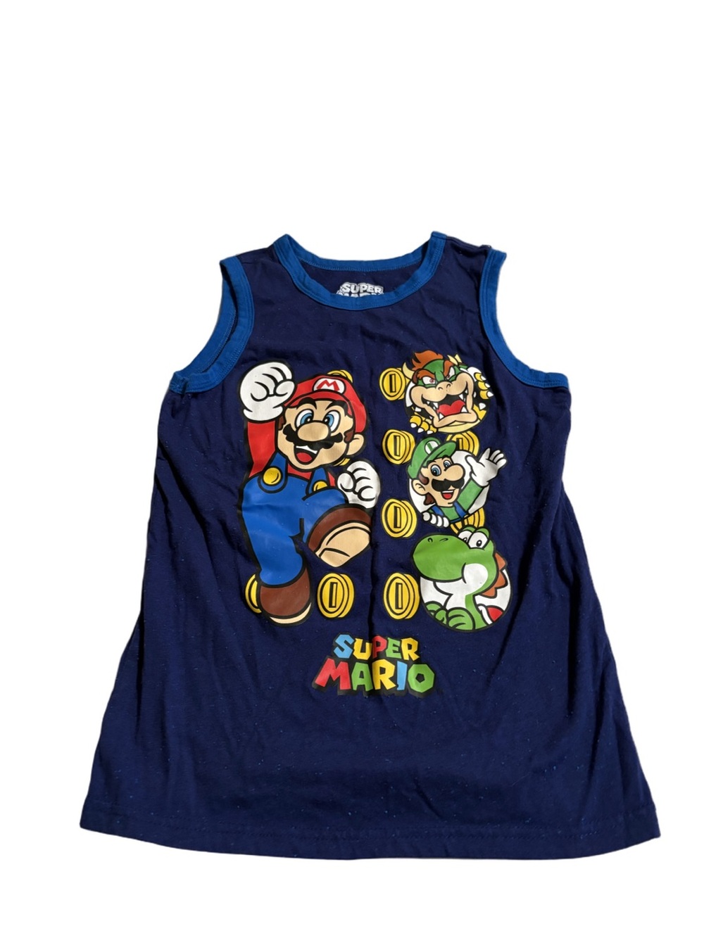 Super Mario Boys Navy Graphic Tank Top Size 7-8